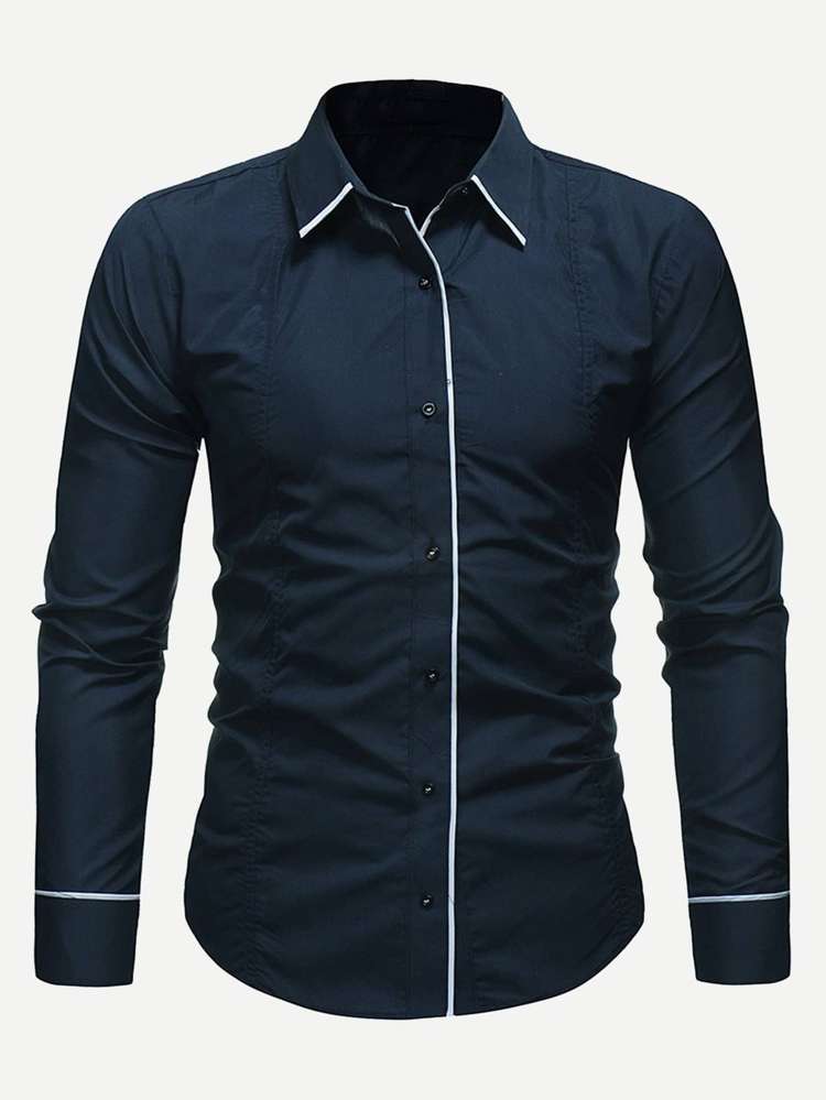  Work Navy Blue Men Tops 37