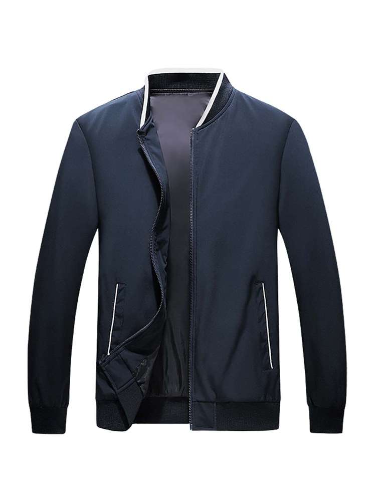 Long Sleeve Navy Blue Baseball Collar Regular Fit Men Jackets 829