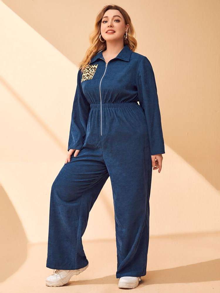  Zipper Long Sleeve Regular Fit Plus Size Jumpsuits 74