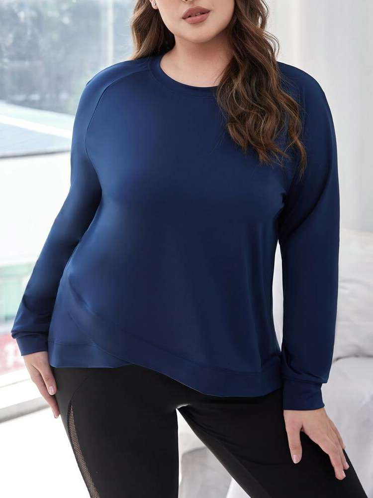 Plain Long Sleeve Plus Size Sports Tops 5676