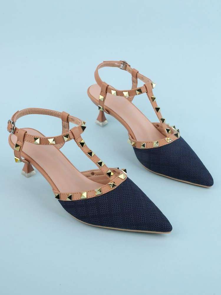 Studded  Navy Blue Women Pumps 803