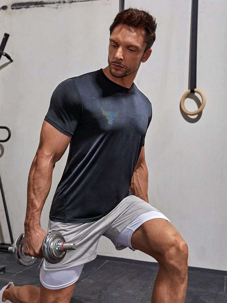  Round Neck Short Sleeve Regular Men Active Tops 6705