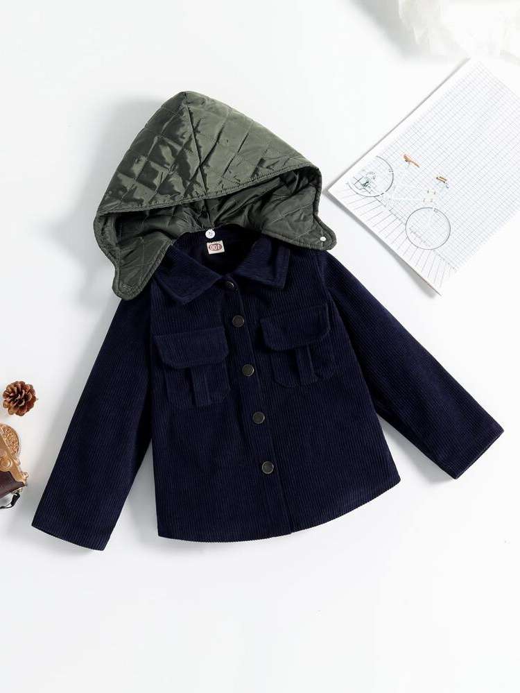 Hooded Button Front Long Sleeve Regular Toddler Boys Clothing 5925