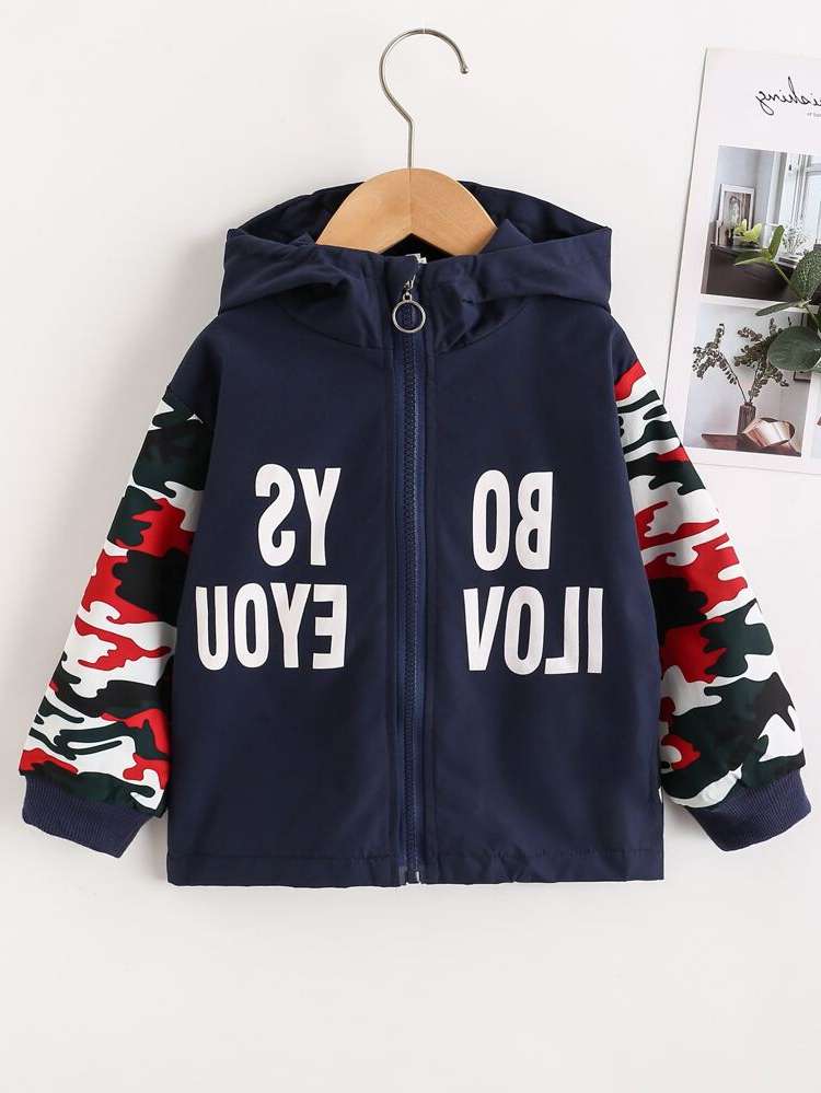  Navy Blue Casual Camo Toddler Boy Jackets 847