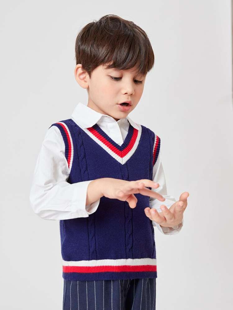  V neck Preppy Navy Blue Kids Clothing 2813