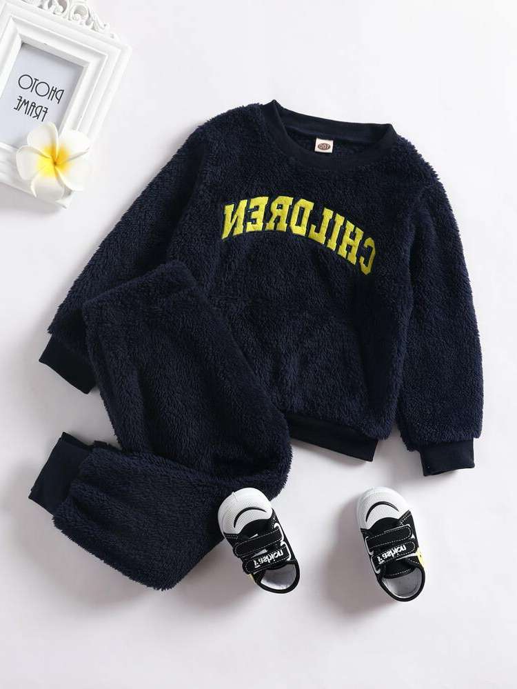 Embroidery  Navy Blue Toddler Boy Two-piece Outfits 6315