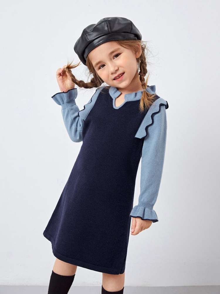  Regular Fit Knee Length Toddler Girl Sweater Dresses 4373