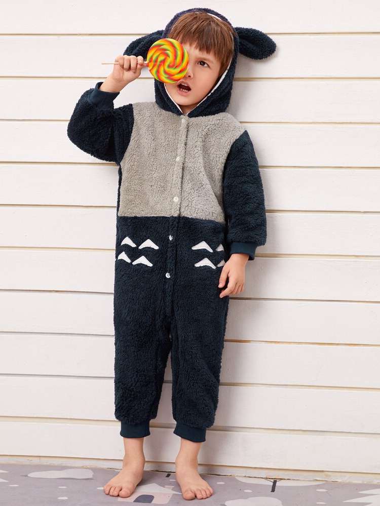  Navy Blue Long Sleeve Hooded Kids Underwear  Sleepwear 7925