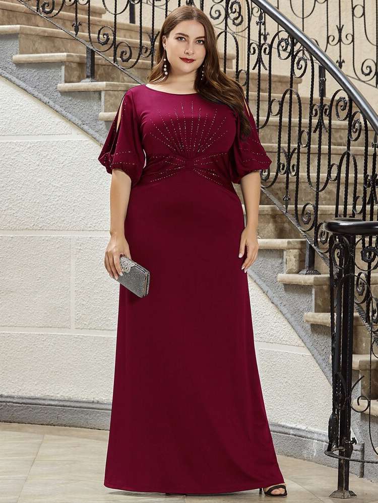 Boat Neck Glamorous Navy Blue Regular Fit Plus Size Wedding Party Wear 1042