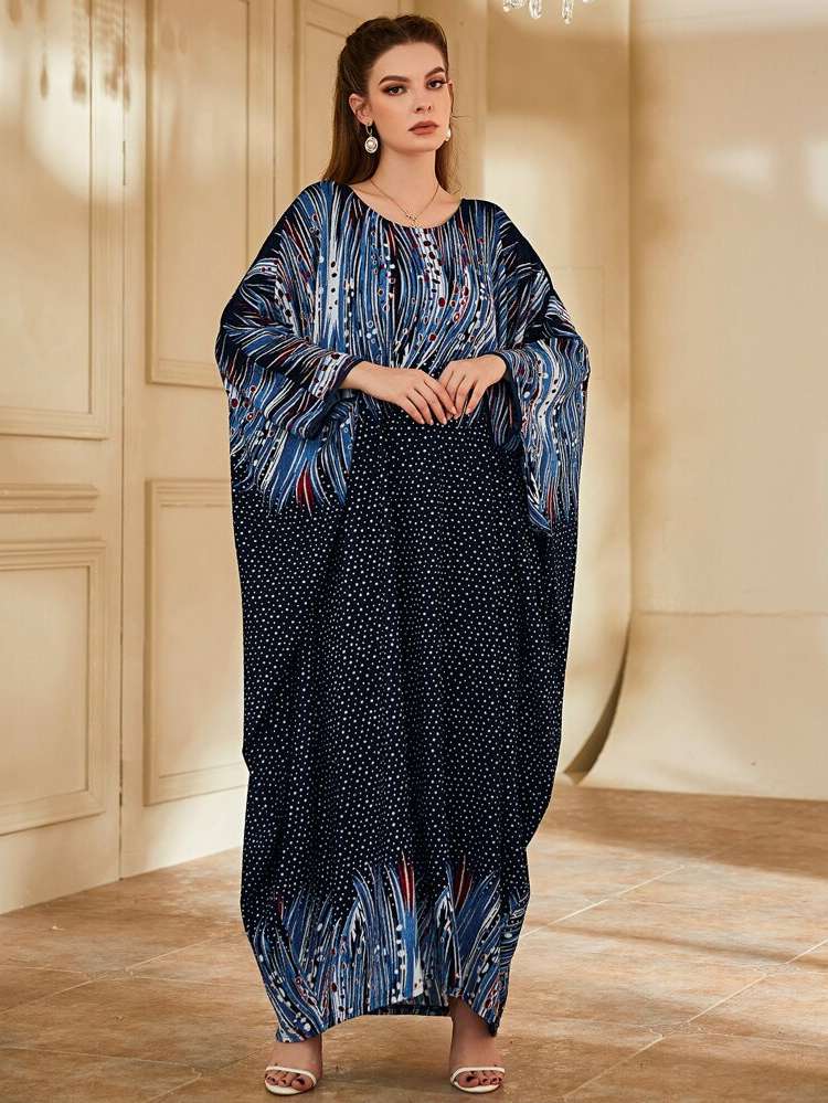  Round Neck Navy Blue Casual Arabian Wear 2617