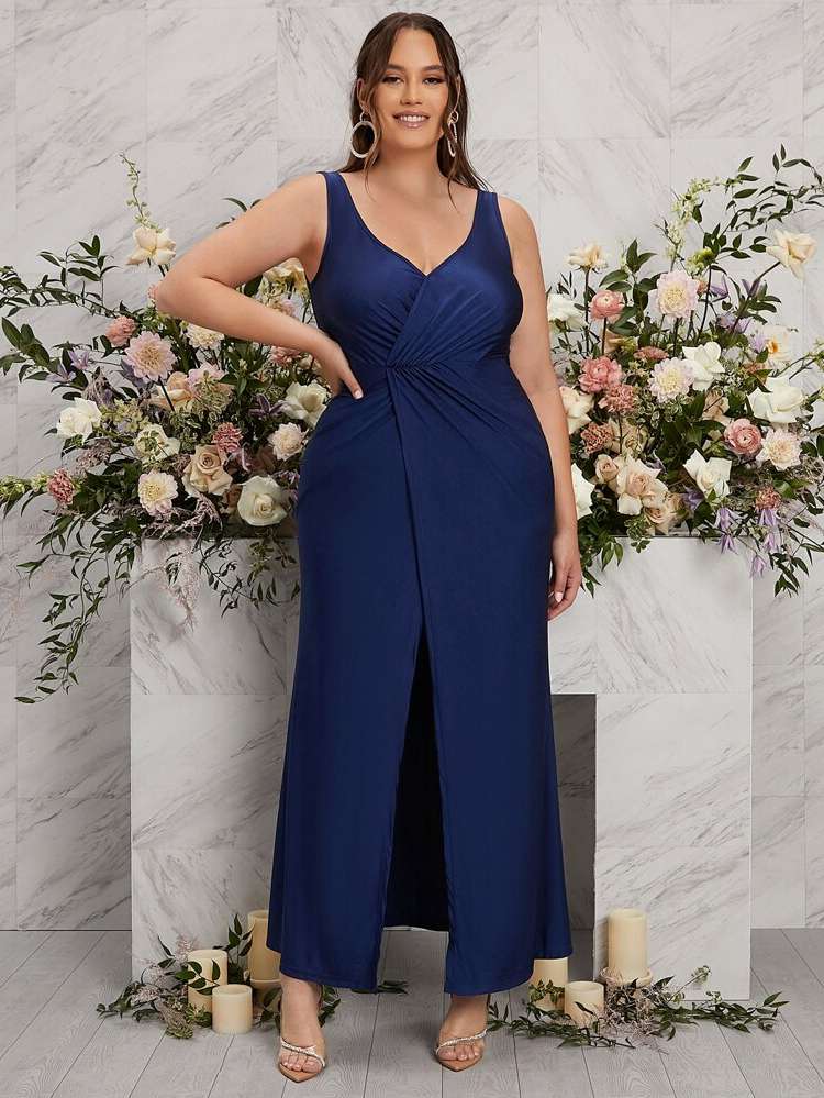 V neck Wrap Regular Fit Plus Size Wedding Party Wear 6723