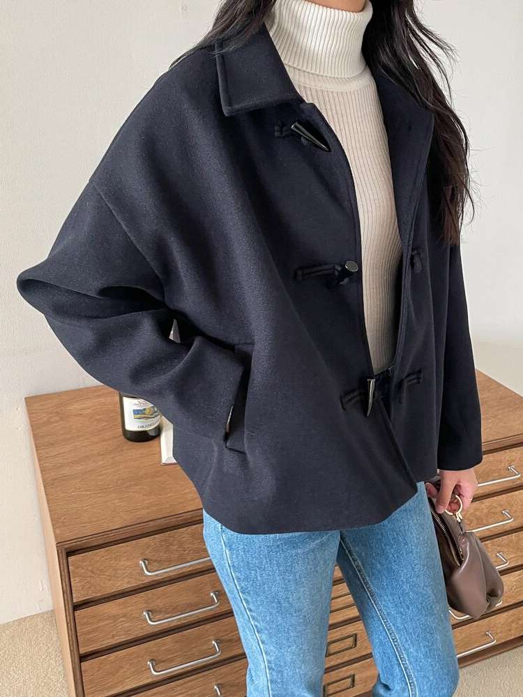 Long Sleeve Collar Navy Blue Women Clothing 635