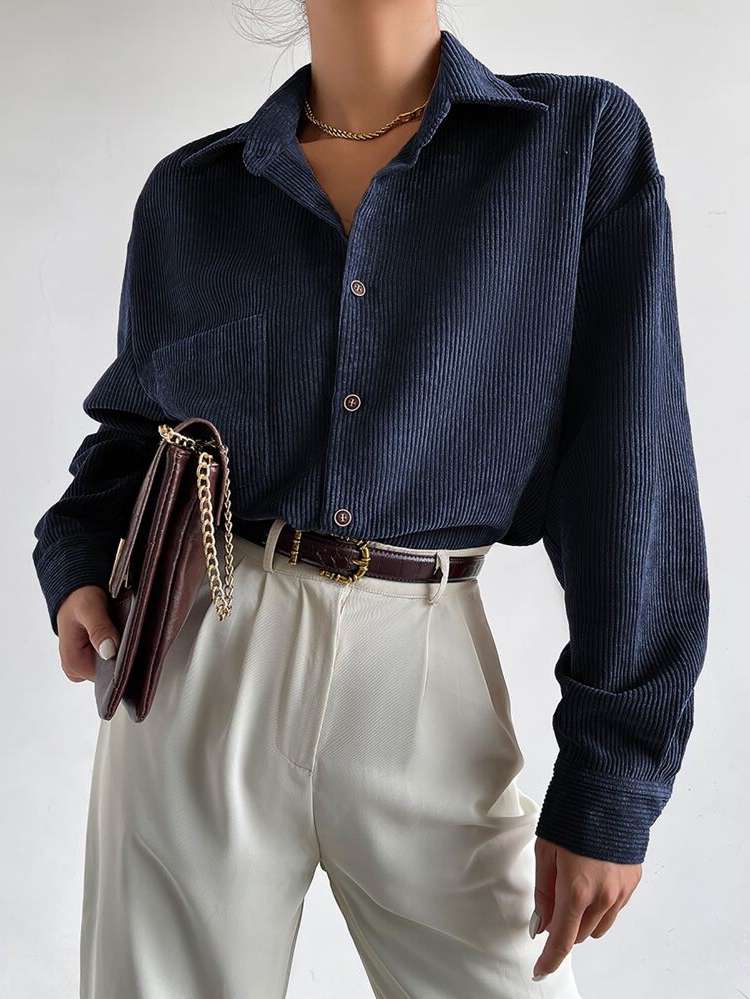 Crop Regular Fit Casual Navy Blue Women Blouses 334