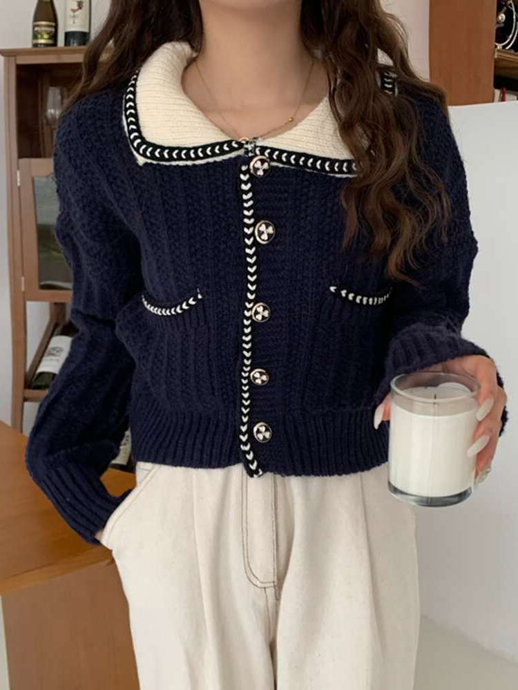 Colorblock Regular Fit Long Sleeve Casual Women Knitwear 3454