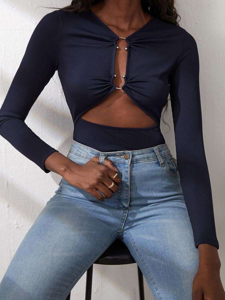 Crop V neck Sexy Women Tops, Blouses  Tee 9832