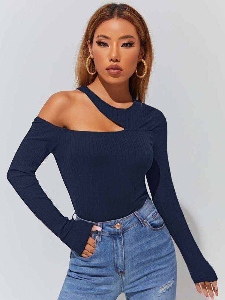  Long Sleeve Crop Asymmetrical Women Clothing 3211