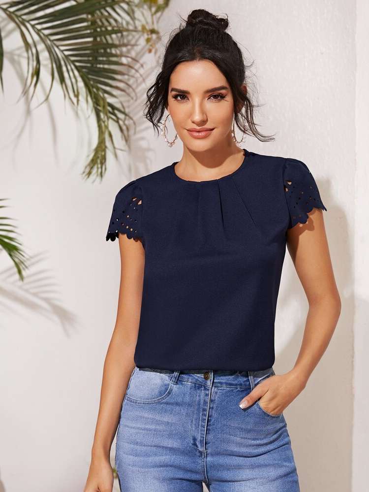  Cap Sleeve Round Neck Regular Fit Women Tops, Blouses  Tee 117