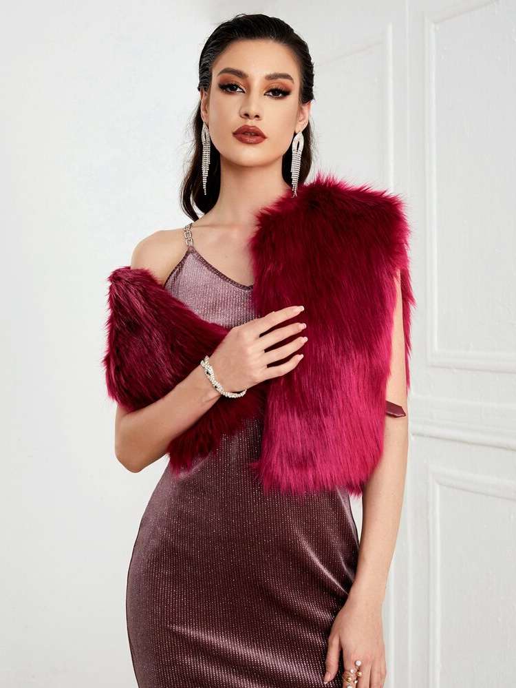 Crop Glamorous Plain Women Faux Fur Coats 5841