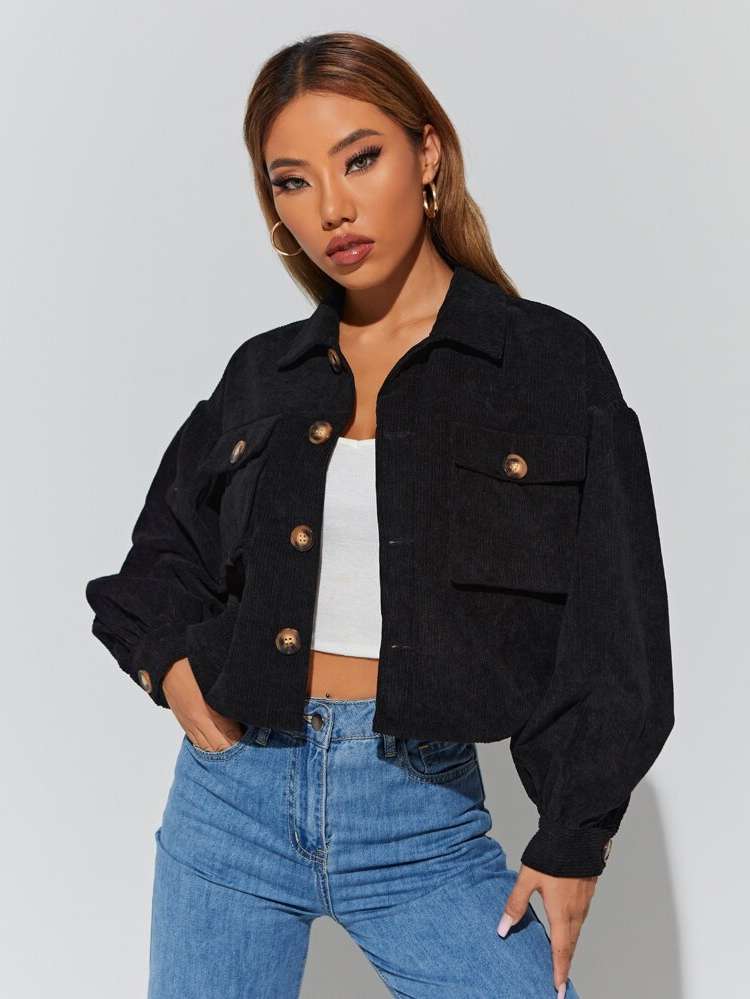  Casual Navy Blue Crop Women Outerwear 776