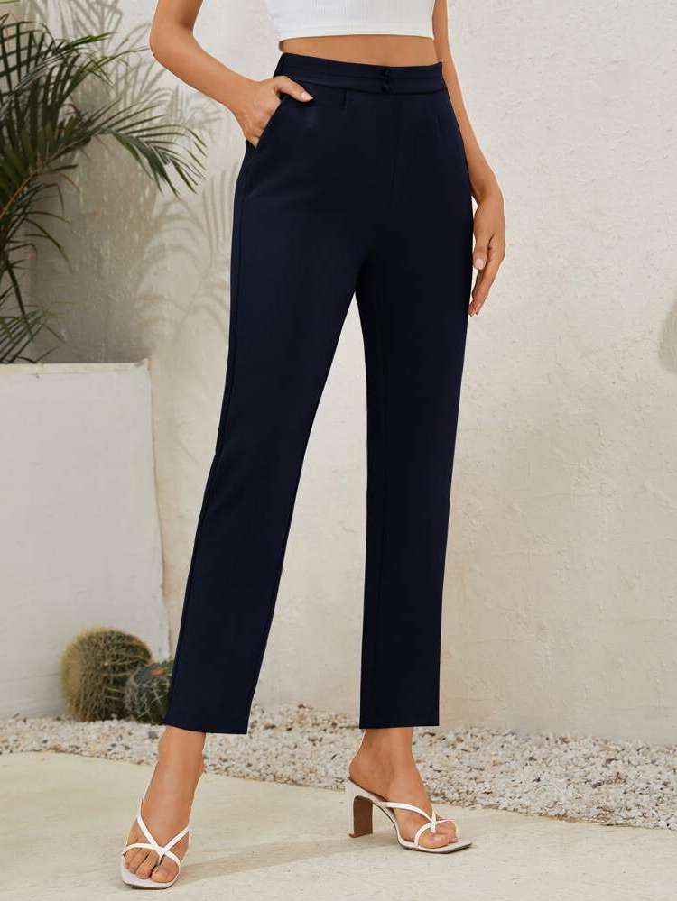 Navy Blue Plain  Women Clothing 9631