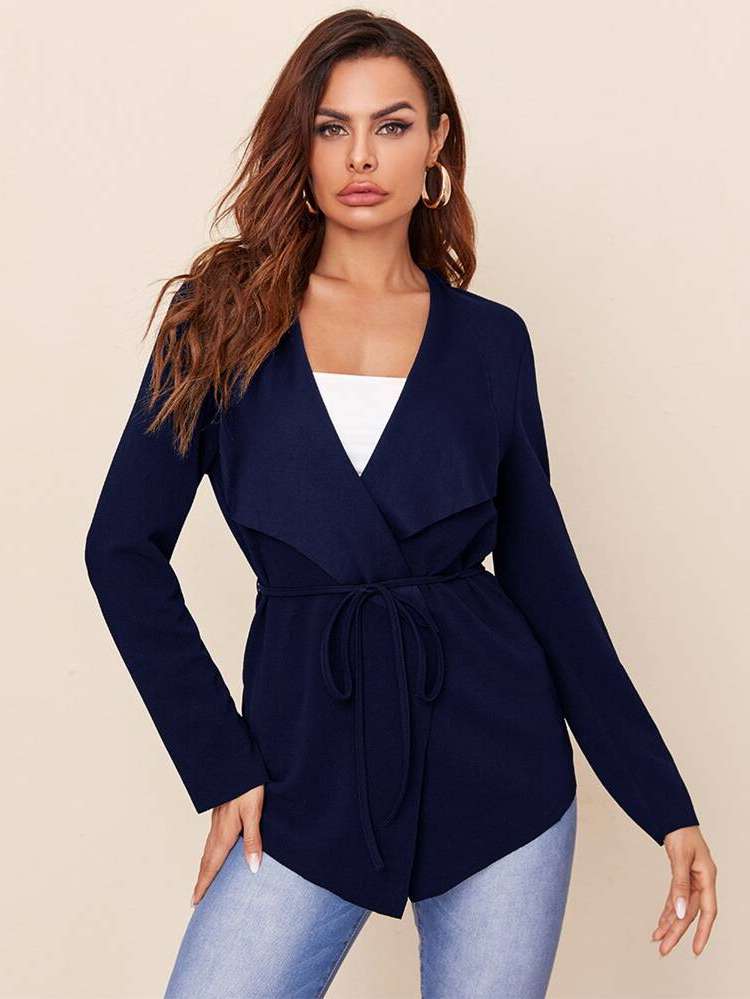  Belted Waterfall Plain Women Coats 63