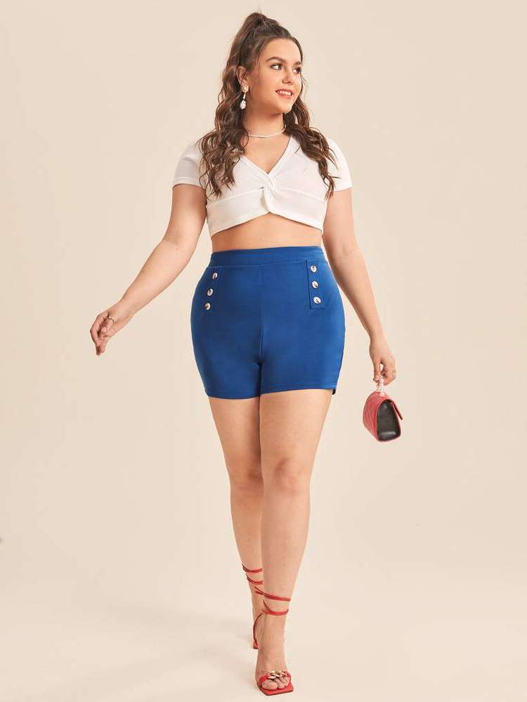 Casual Plain  Plus Size Shorts 349