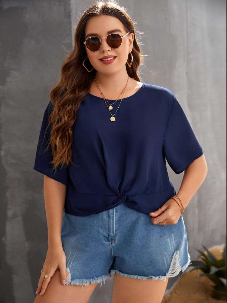 Plain Round Neck Oversized Casual Women Plus Clothing 7634