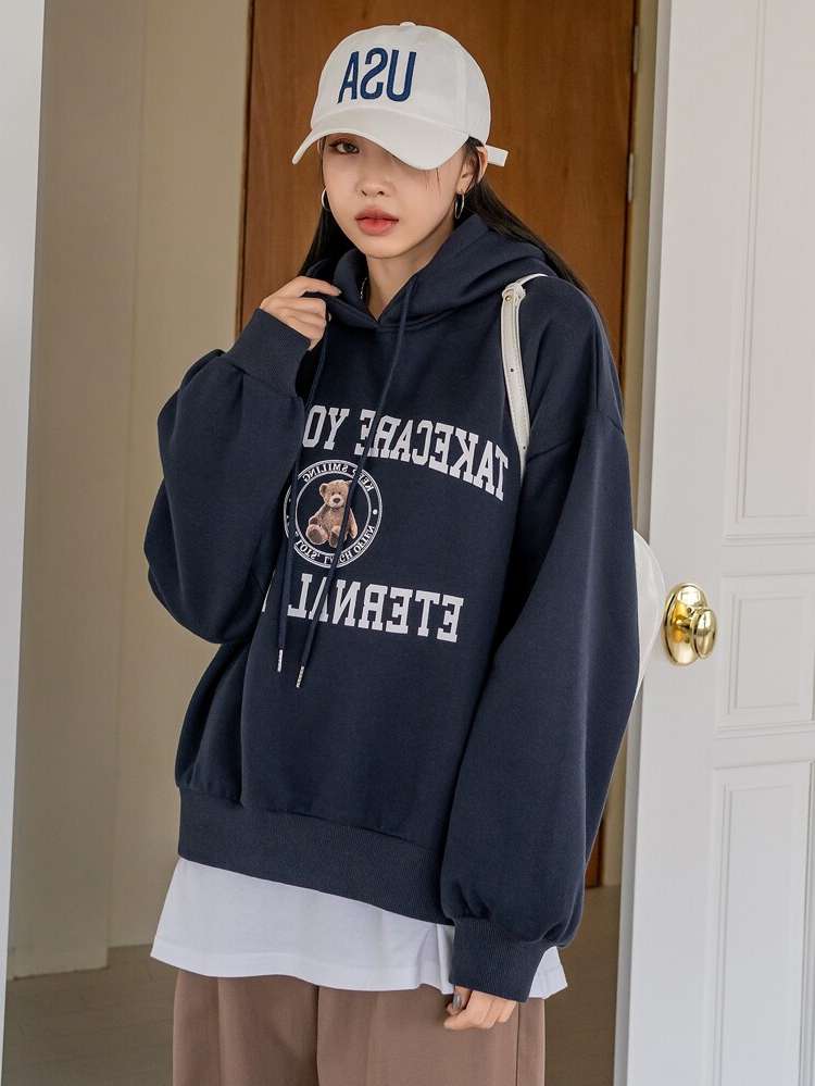  Long Sleeve Navy Blue Letter Women Sweatshirts 1736