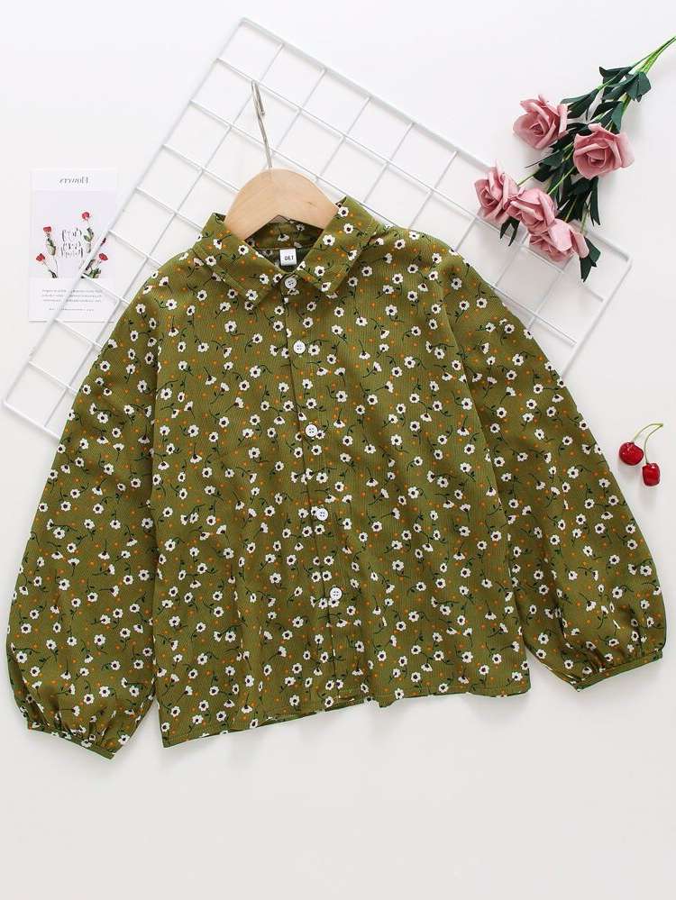 Casual Collar Olive Green Girls Clothing 8320