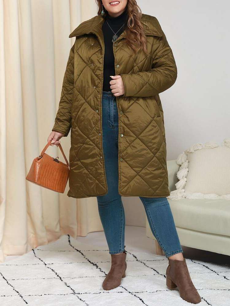  Regular Fit Pocket Long Sleeve Plus Size Winter Coats 6938