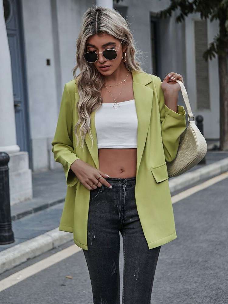 Elegant Regular Fit Lapel Olive Green Women Clothing 847