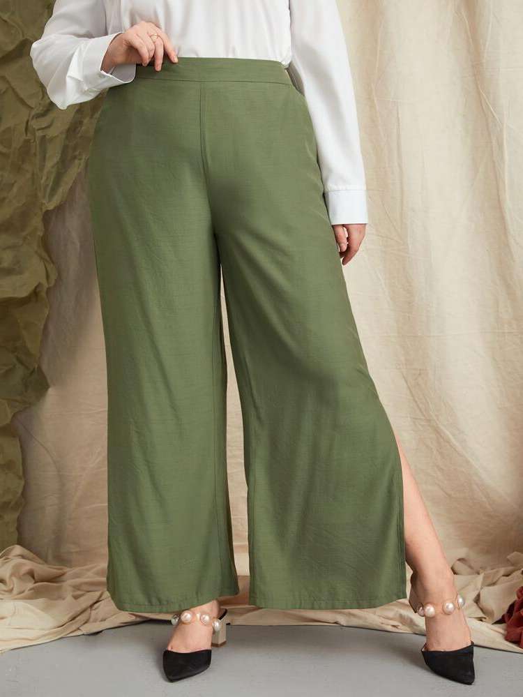 Casual Split Plain Women Plus Clothing 3076