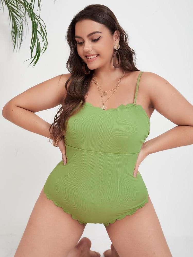 Olive Green Elegant Plus Size Beachwear 2832