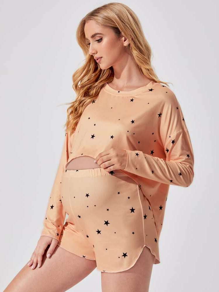 Round Neck  Long Sleeve Maternity Lingerie  Loungewear 9469