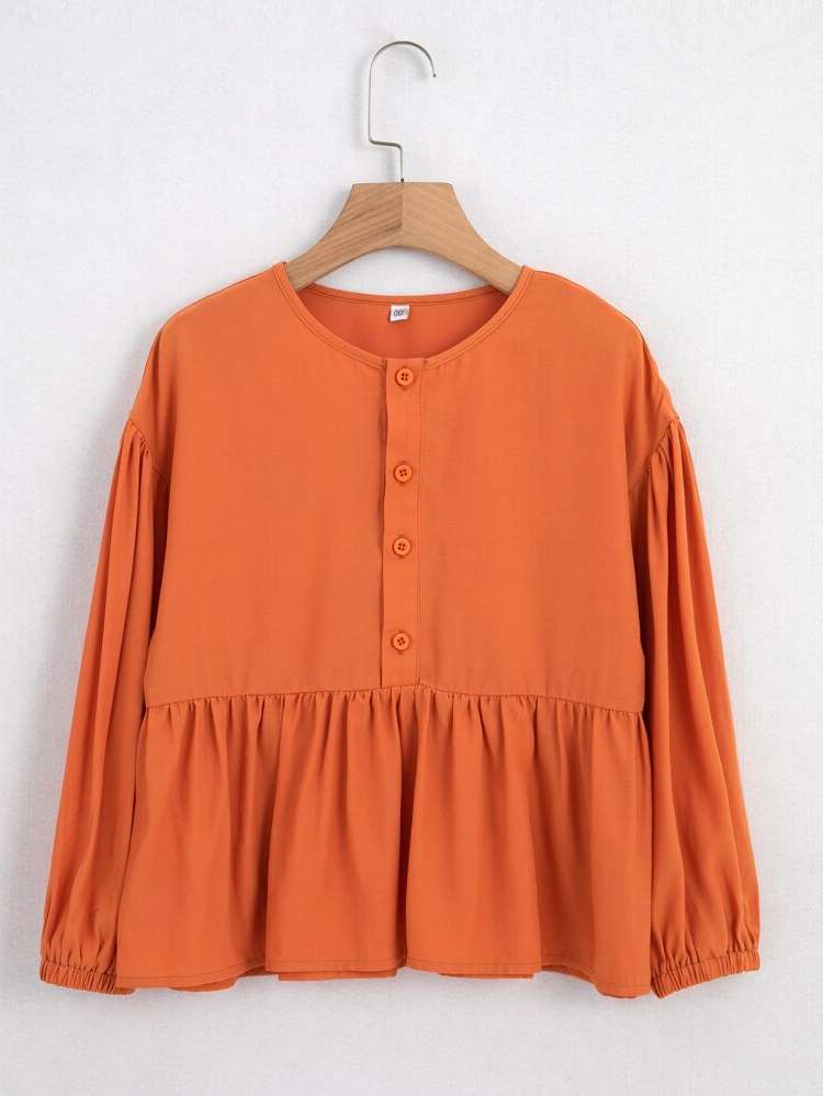 Casual Orange Regular Fit Plain Girls Blouses 7987