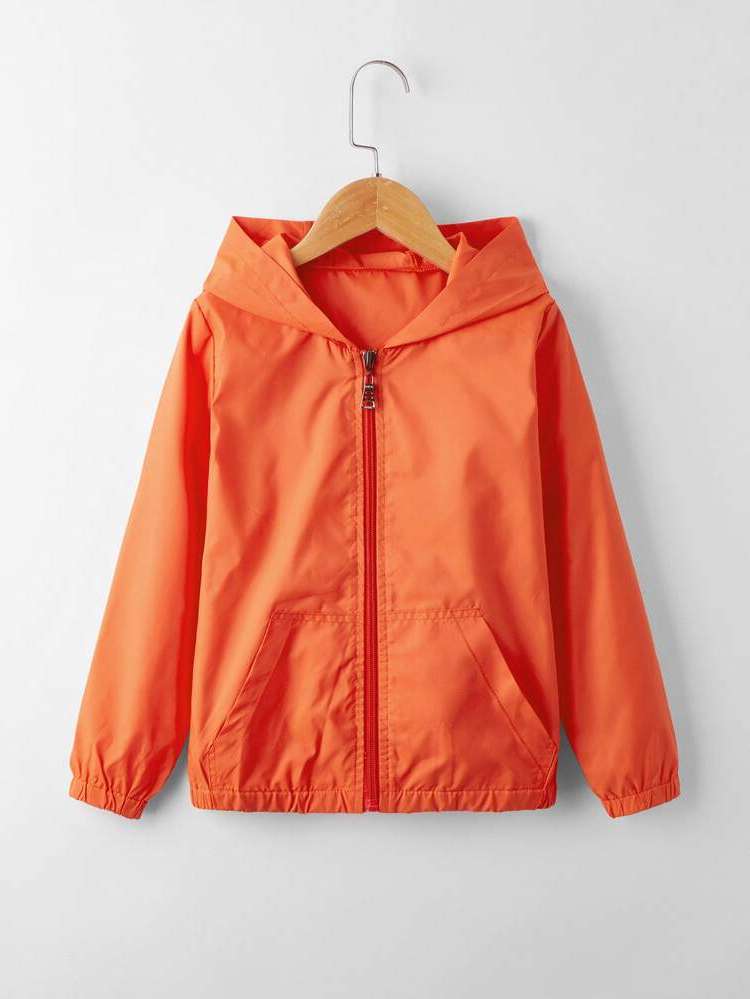 Orange Plain Zipper Girls Jackets 7925