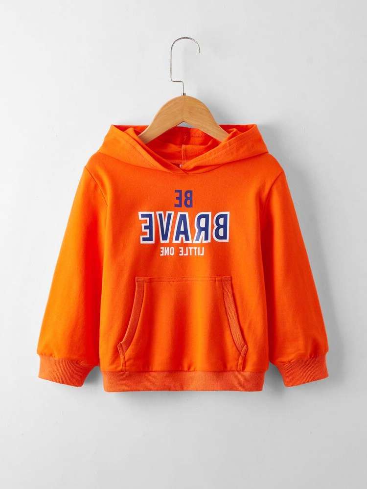 Hooded Orange Slogan Long Sleeve Toddler Boys Clothing 4719