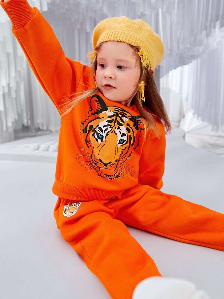 Round Neck Regular Long Sleeve Animal Toddler Girls Clothing 6056