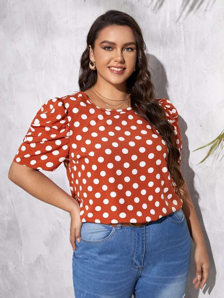 Short Sleeve Elegant Round Neck Regular Fit Plus Size Tops 310