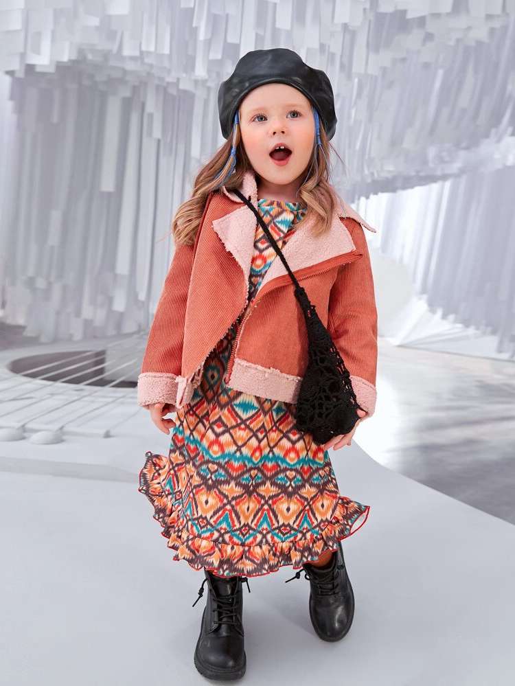 Long Sleeve Colorblock Orange Toddler Girl Jackets 4742