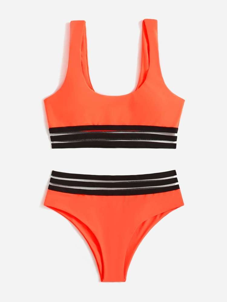  Orange Scoop Neck Women Beachwear 8612