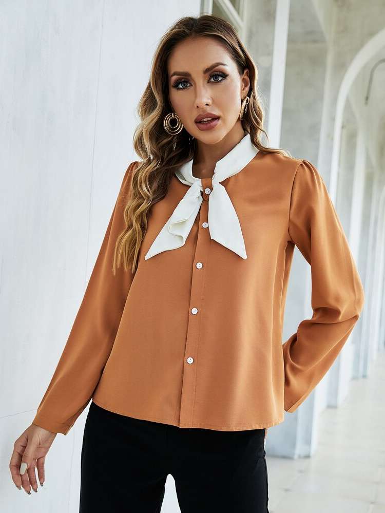 Regular Colorblock Regular Fit Women Blouses 940