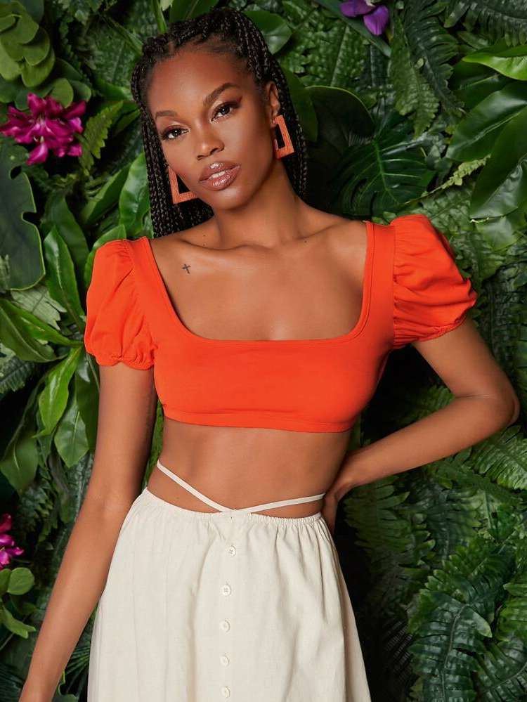  Short Sleeve Casual Orange Women Clothing 5449