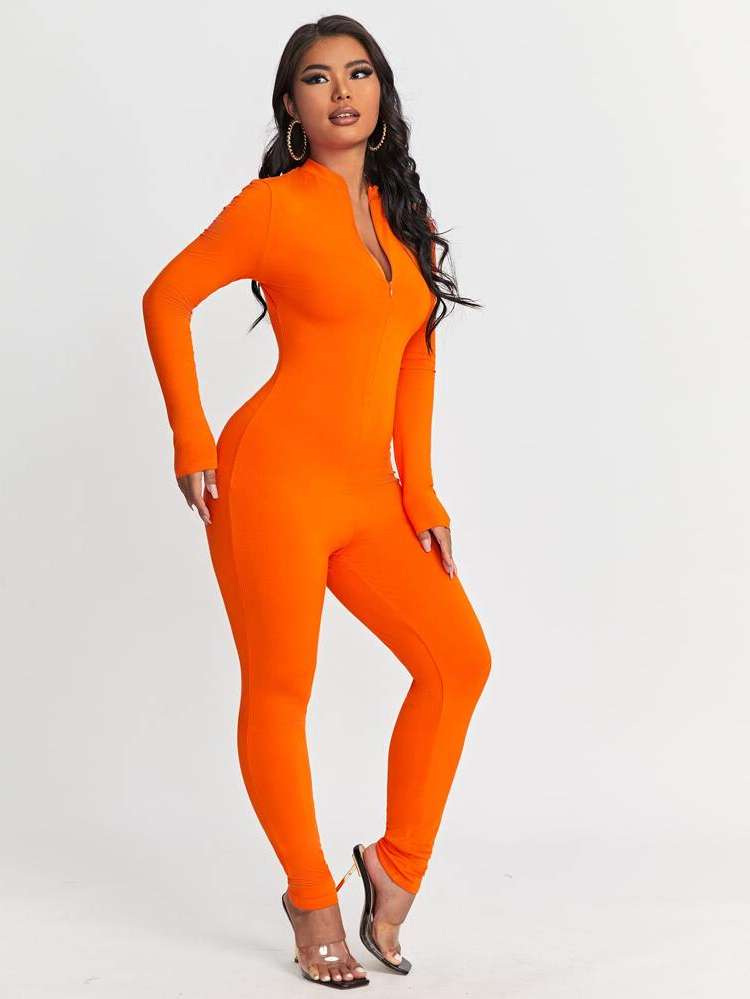  Long Sleeve Stand Collar Women Unitards 7781