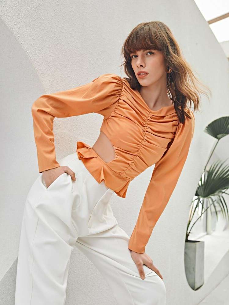 Orange  Plain Women Tops, Blouses  Tee 614