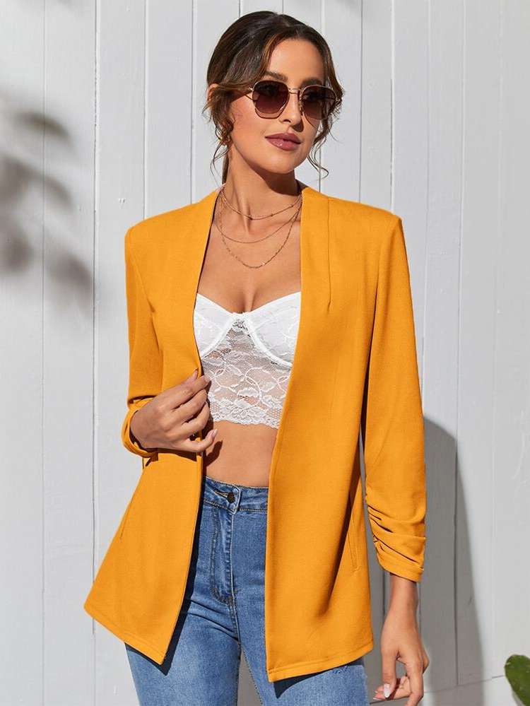 Elegant Orange Plain Women Blazers 294