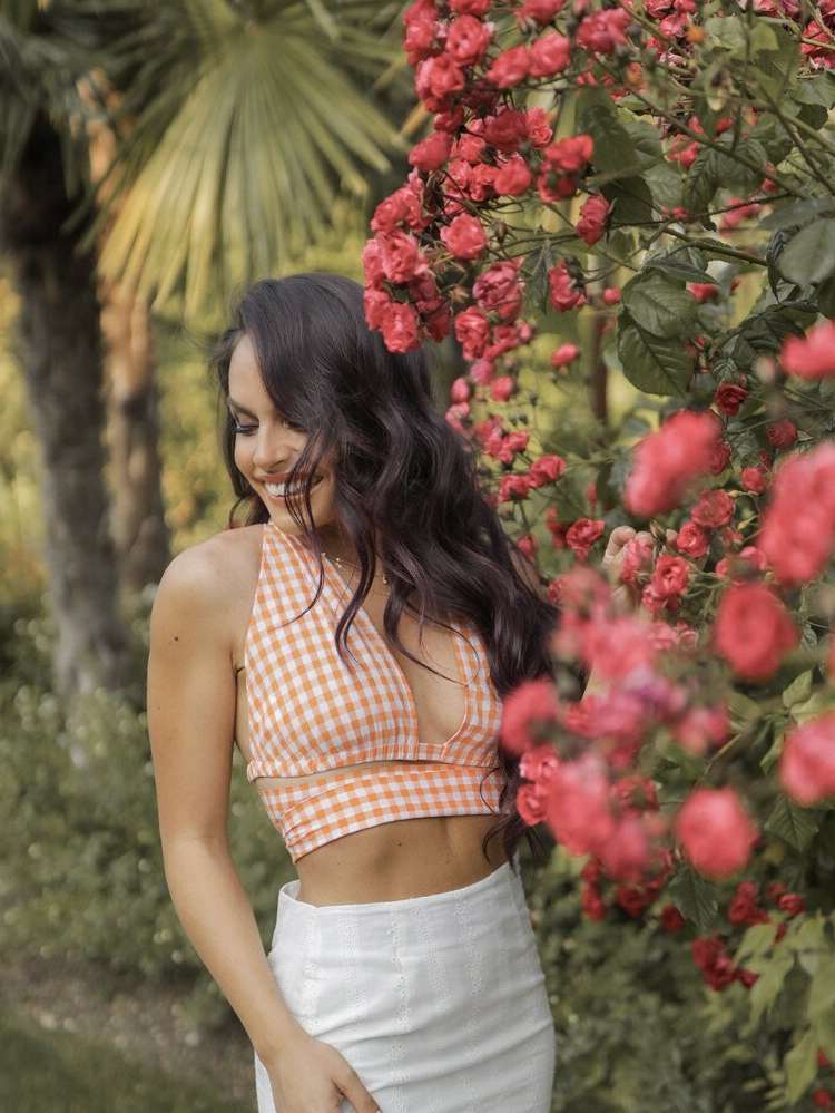 Orange Criss Cross Gingham Women Tank Tops  Camis 681