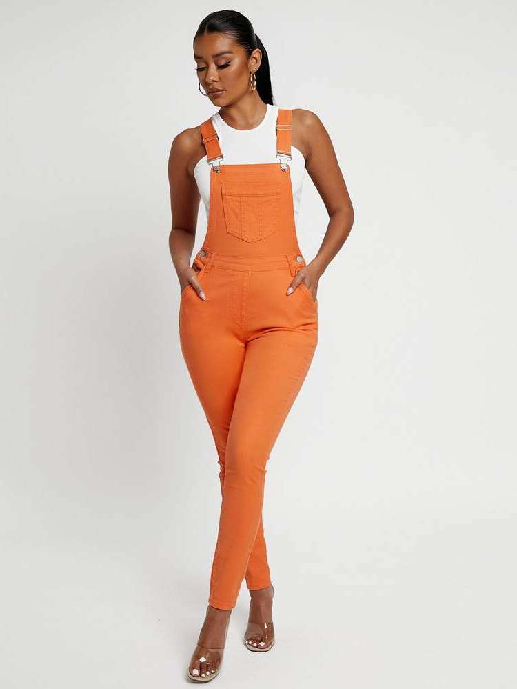 Orange Skinny Casual Women Denim Overalls  Jumpsuits 5739