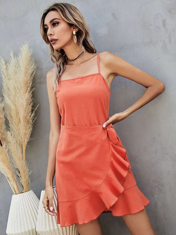  Spaghetti Strap Casual Plain Women Dresses 605