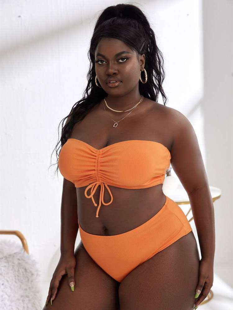  Casual Plain Plus Size Swimwear 8108